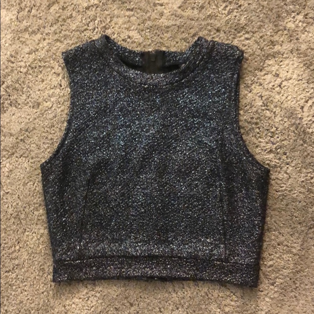 Design Lab Lord & Taylor metallic foil crop tank